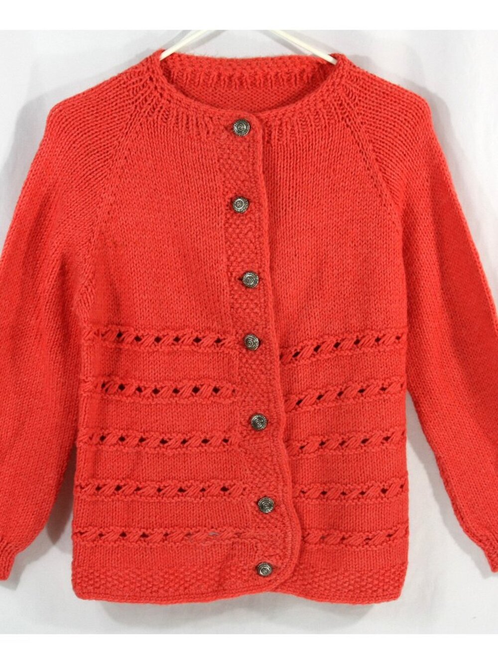 Vintage Hand Made Open Knit Wool Blend Cardigan Sweater M 1980s